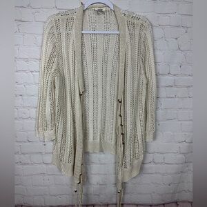 Chico's Size 2 Women's‎ Large Open knit Cardigan Fringe 3/4 sleeve GUC